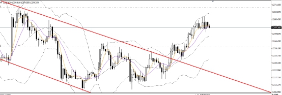黄金日线呈高位十字星，价格上行暂时遇阻回落，且数次试探1250附近支撑。日线MACD仍位于0轴附近。4小时价格呈现高位盘整，后续或有进一步调整。1240-1250的多单可暂时获利了结。如进一步跌破重要支撑，可采取短空思路。