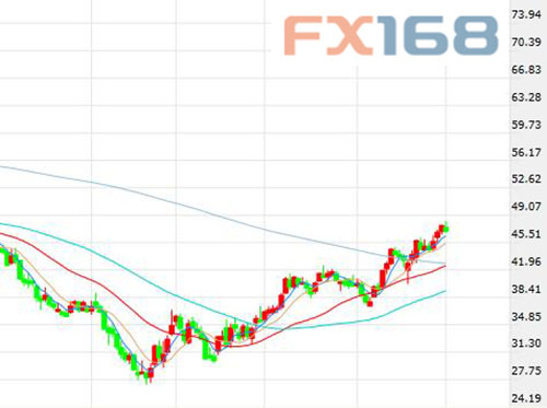 (布伦特原油价格日线图，来源：FX168财经网)